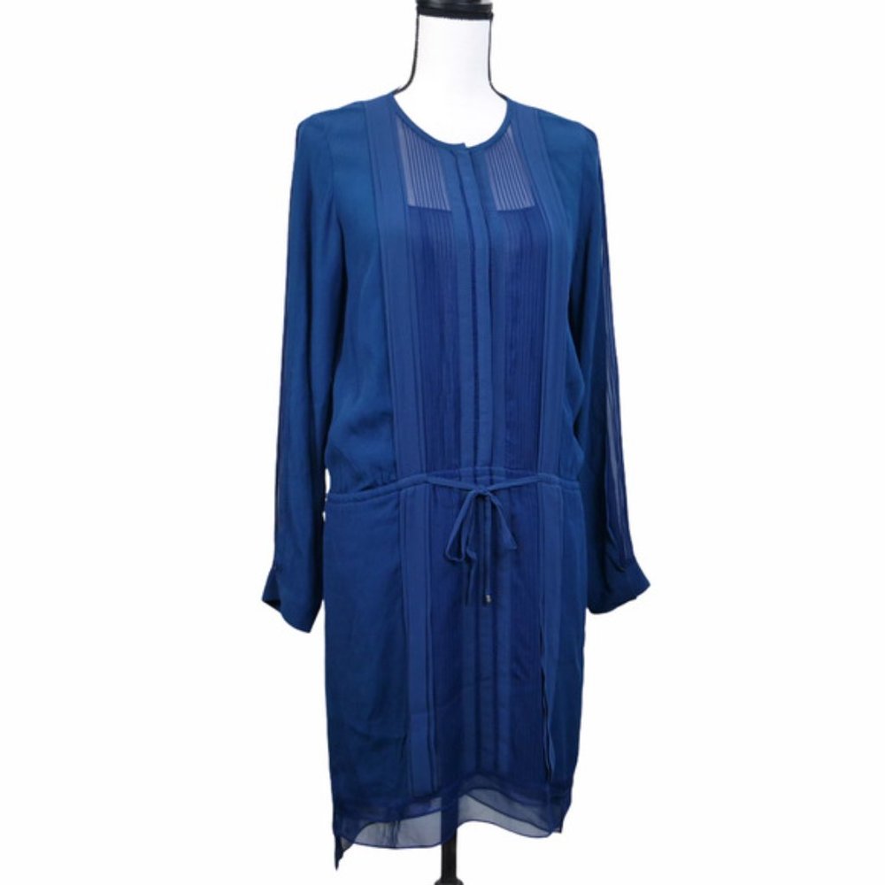 Diane Von Furstenberg Blue Sliced Pintuck Pleated Dress